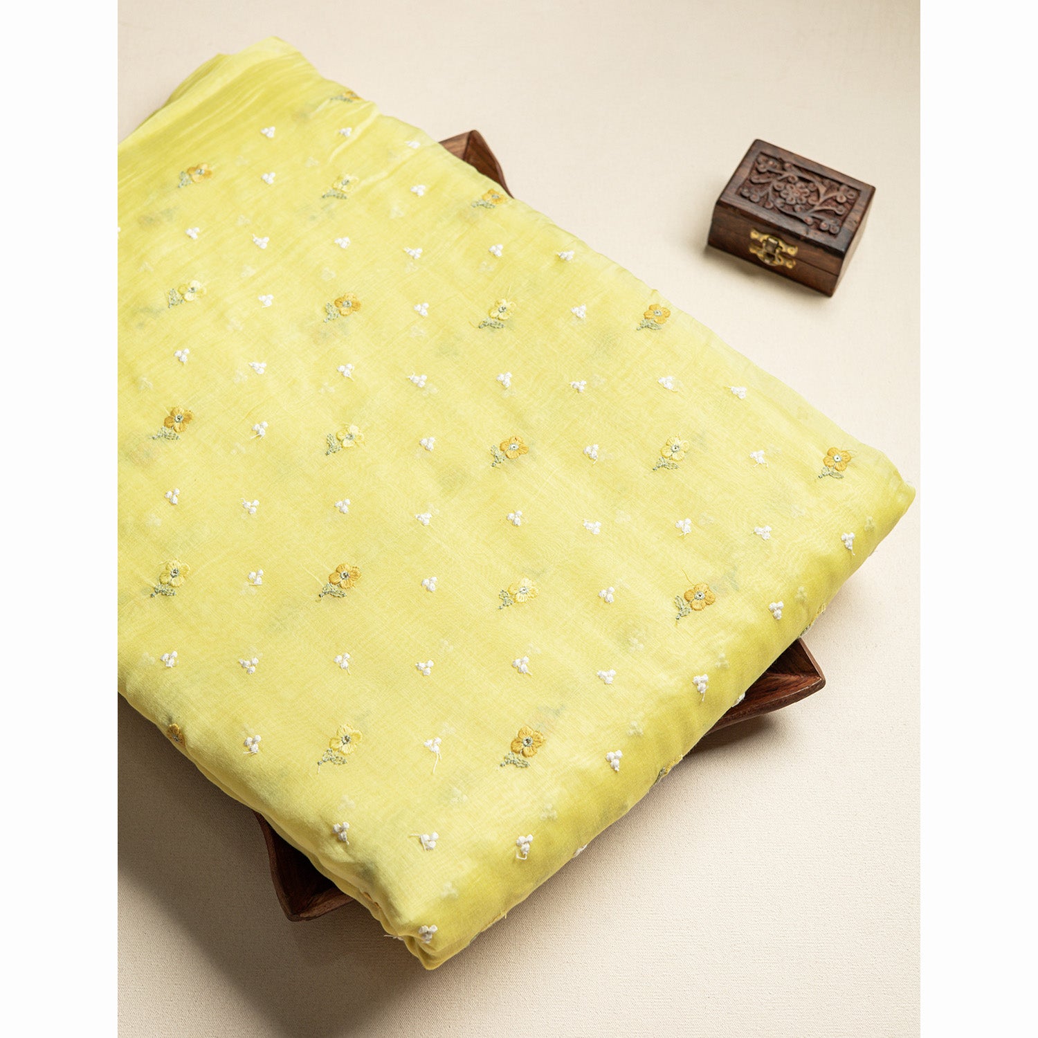 MUL CHANDERI EMBROIDERED FABRIC