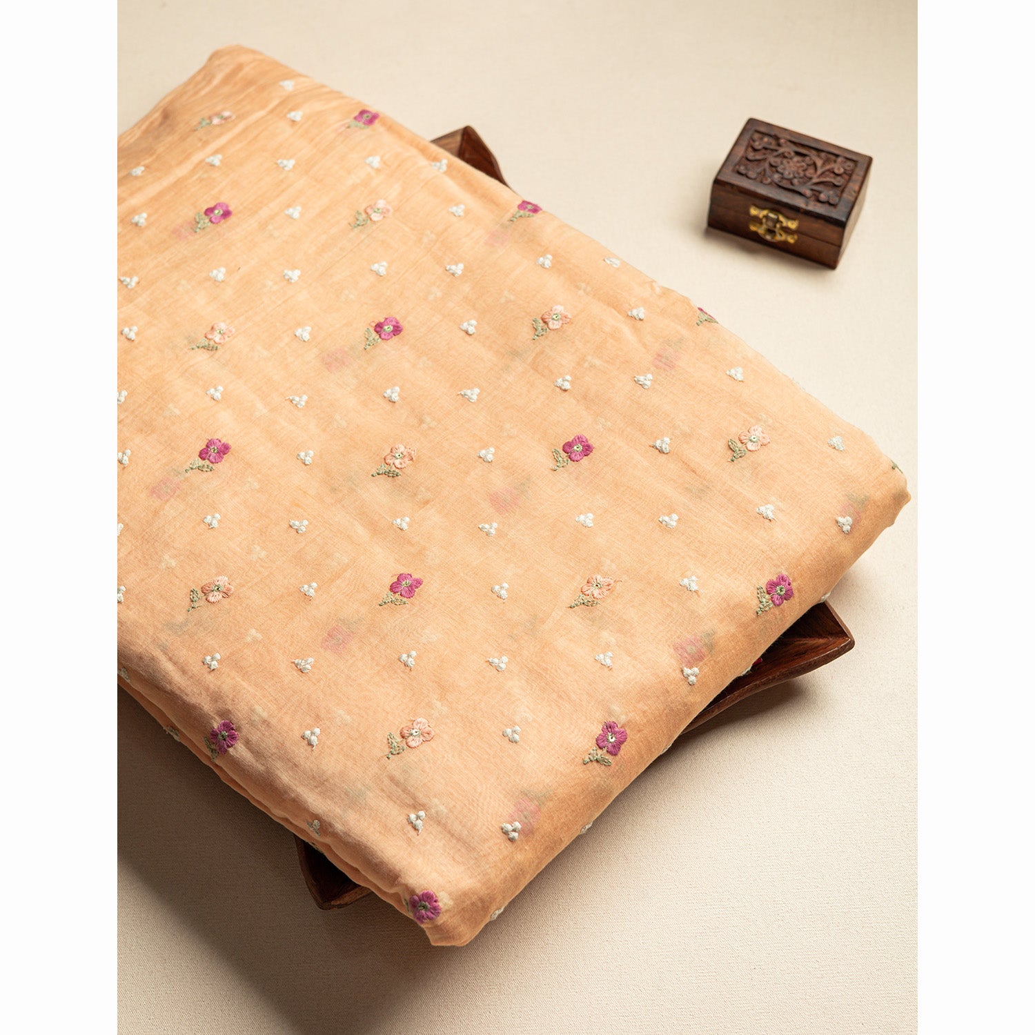 MUL CHANDERI EMBROIDERED FABRIC