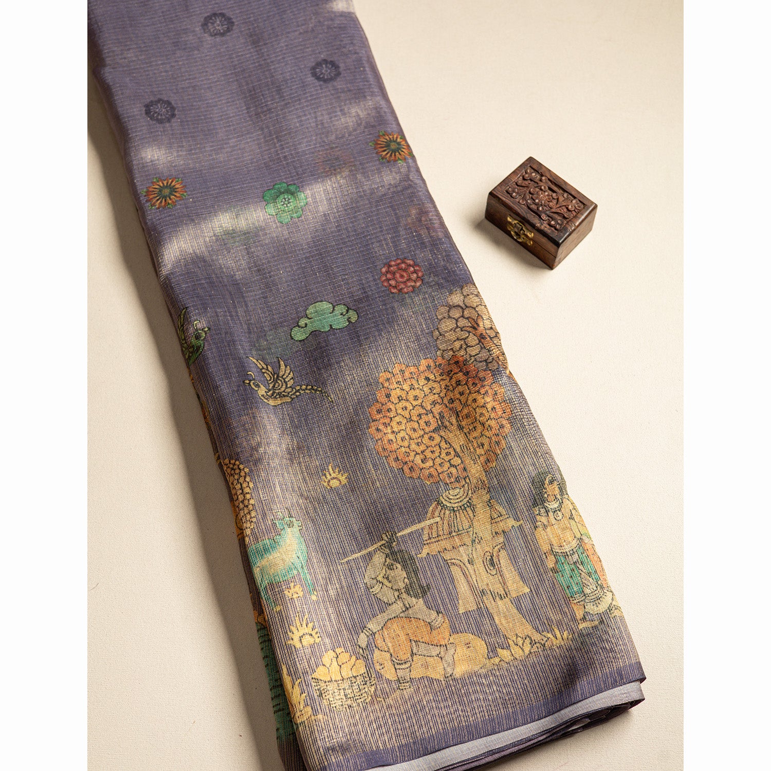 CRUSH TISSUE KALAMKARI PRINTED FABRIC