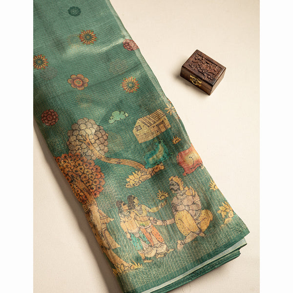 CRUSH TISSUE KALAMKARI PRINTED FABRIC