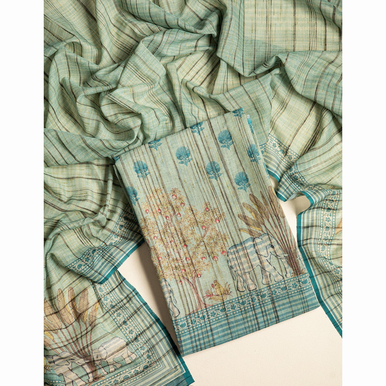 LINEN SLUB PRINTED SUIT SET