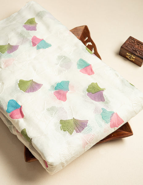 PURE MALAI CHANDERI EMBROIDERED FABRIC