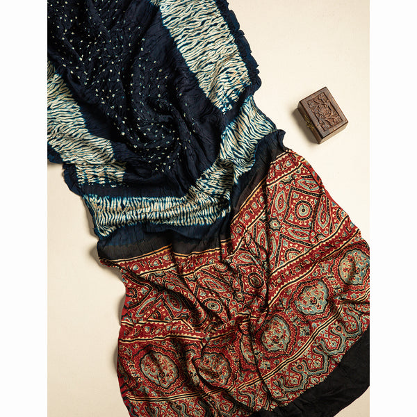 SHIBORI MODAL SILK AJRAKH BORDER DUPATTA