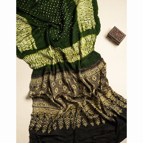 SHIBORI MODAL SILK AJRAKH BORDER DUPATTA