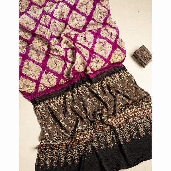 SHIBORI MODAL SILK AJRAKH BORDER DUPATTA