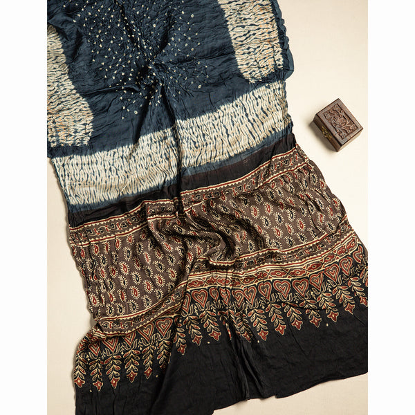 SHIBORI MODAL SILK AJRAKH BORDER DUPATTA