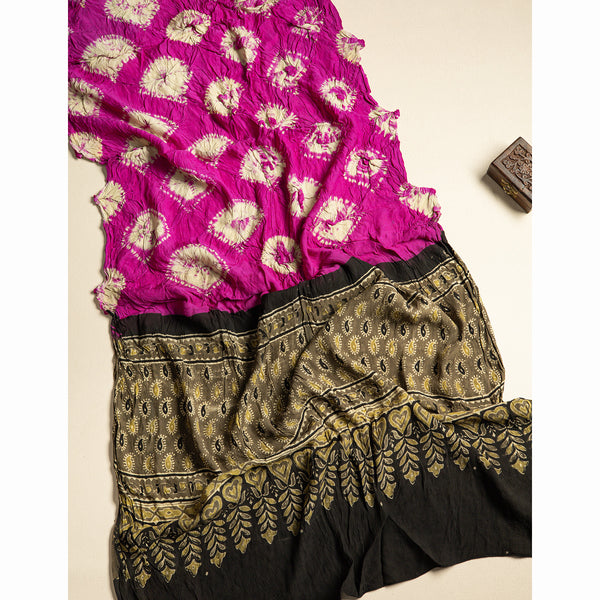 SHIBORI MODAL SILK AJRAKH BORDER DUPATTA