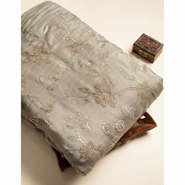 PURE MALAI CHANDERI EMBROIDERED FABRIC