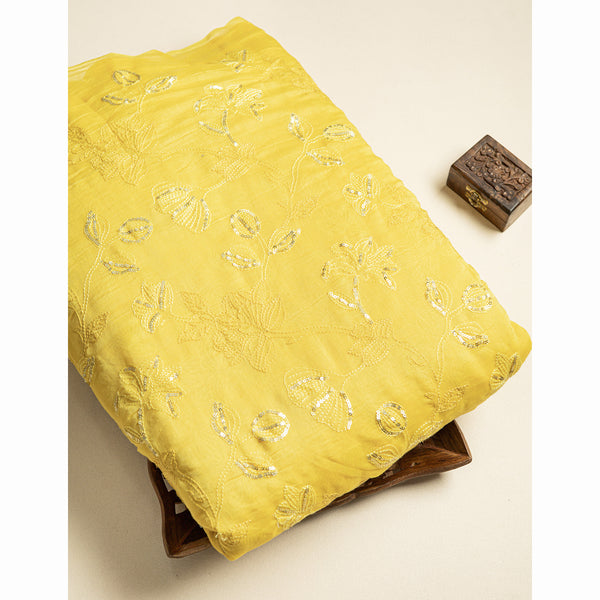 PURE MALAI CHANDERI EMBROIDERED FABRIC