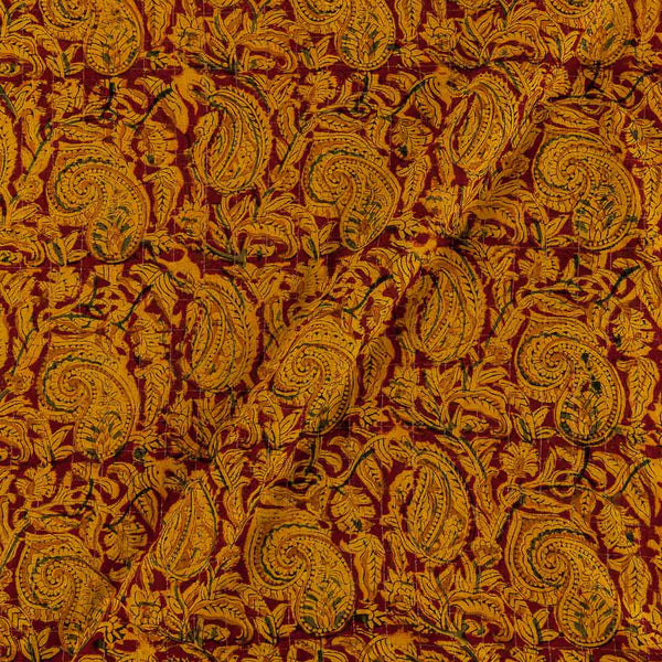 Buy Upscaled Viscose Rayon Mustard Colour Paisley Jaal Pattern With Lurex Natural Kalamkari Fabric 2074AJC Online