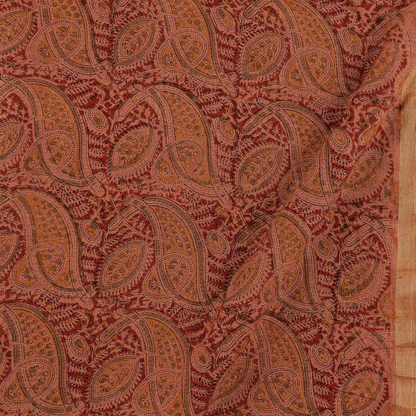 Buy Upscaled Cotton Brick Colour Coral Paisley Print With Two Side Zari Border Natural Kalamkari Fabric Online 2074AMA