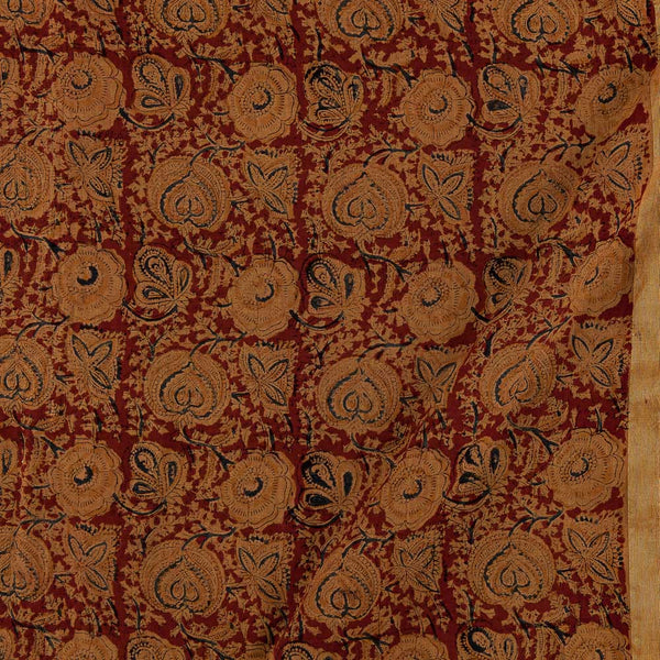 Buy Upscaled Cotton Brick Red Colour Beige Floral Jaal Print With Two Side Zari Border Natural Kalamkari Fabric Online 2074AMY