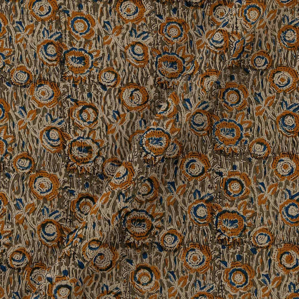 Cotton Olive Green Colour Floral Print 46 Inches Width Natural Kalamkari Fabric