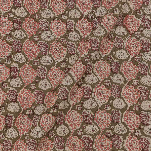 Cotton Olive Green Colour Coral Floral Print 45 Inches Width Natural Kalamkari Fabric freeshipping - SourceItRight