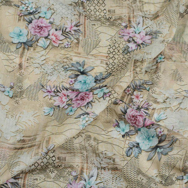 Cotton Mul [80 x 120] Ivory Colour Floral Print Fabric freeshipping - SourceItRight