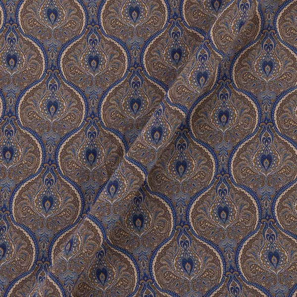 Buy Ginger & Blue Colour Mughal Digital Print Poly Crepe Fabric Online 2177BH