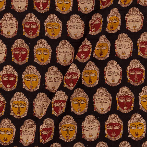 Buy Kalamkari Cotton Carbon Colour Budda Faces Print Fabric Online 2186LL 