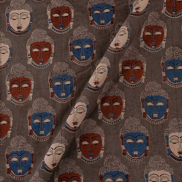 Cotton Grey Colour Buddha Face Motif Print Kalamkari Fabric Online 2186NE