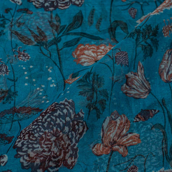 Organza Blue Colour 45 inches Width Digital Floral Print Poly Fabric freeshipping - SourceItRight