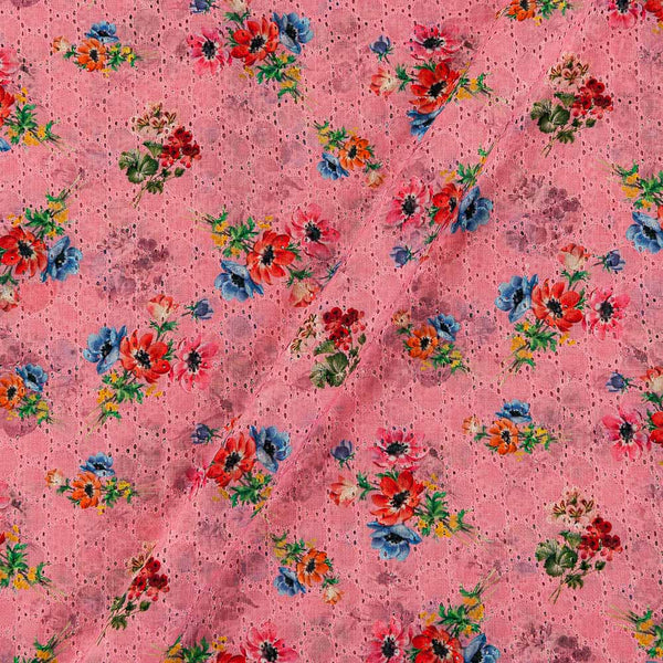Buy Pink Colour Digital Floral Print Chikankari Poly Cotton Fabric Online 2241BH