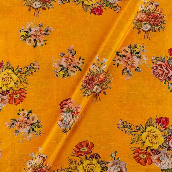 Buy Raw Silk Feel Golden Yellow Colour Floral Butta Print Poly Fabric Online 2249H