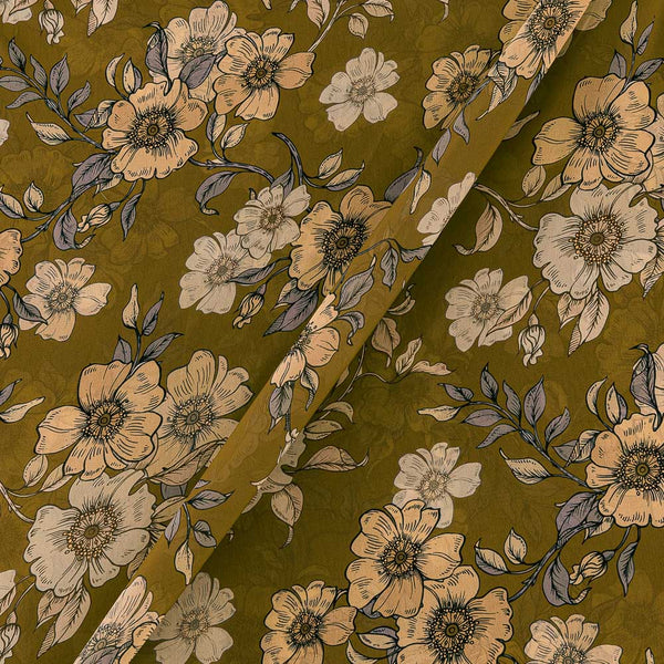 Poly Georgette Olive Colour Floral Jaal Print Fabric freeshipping - SourceItRight