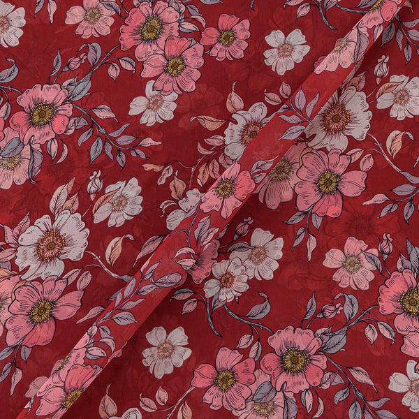 Poly Georgette Brick Red Colour Floral Jaal Print Fabric 2253AL