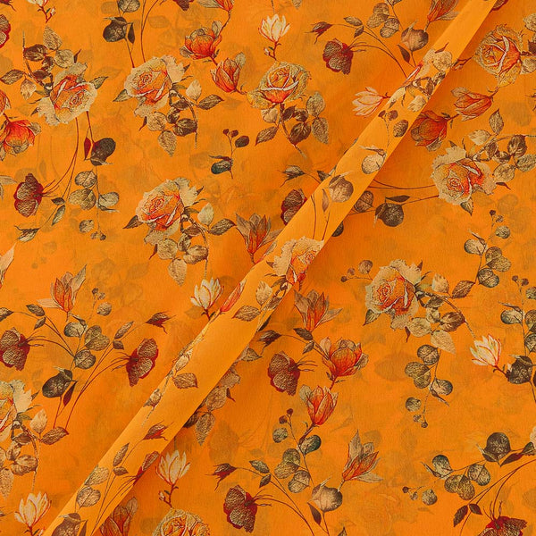  Poly Georgette Turmeric Yellow Colour Floral Jaal Print Fabric 2253AX