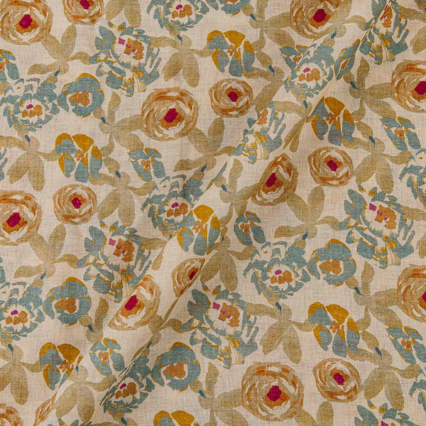 Premium Pure Linen Pale Yellow Colour Floral Print Fabric Online 2289K