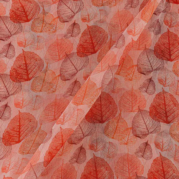 Silver Chiffon Peach Colour Digital Leaves Print Poly Fabric 2290AA Online