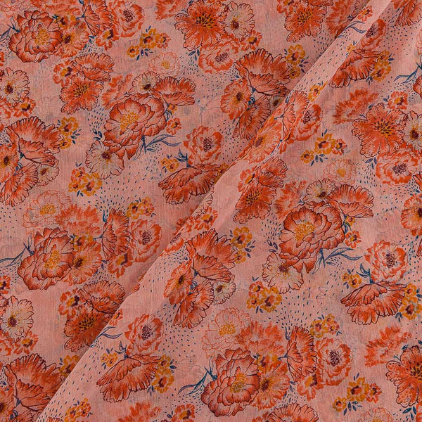 Buy Silver Chiffon Peach Orange Colour Digital Floral Print Poly Fabric 2290AK Online