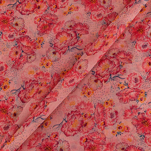 Buy Silver Chiffon Coral Colour Digital Floral Print Poly Fabric 2290AL Online
