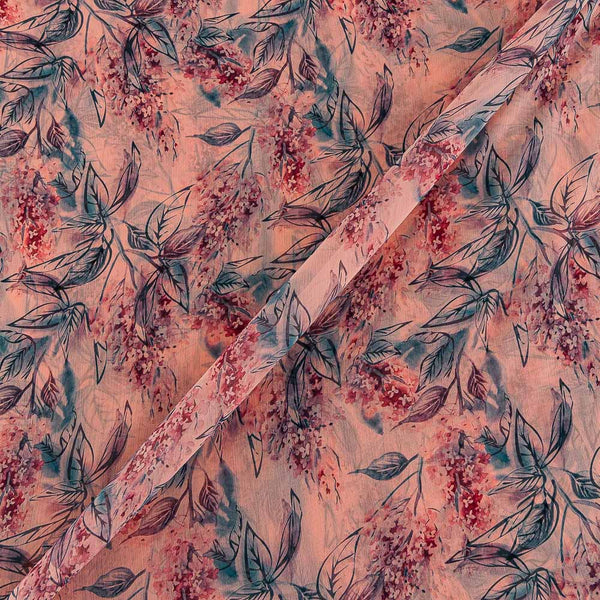 Buy Silver Chiffon Strawberry Pink Colour Digital Leaves Print Poly Fabric 2290BM Online