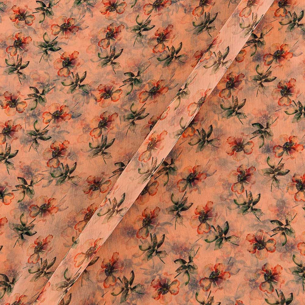 Buy Silver Chiffon Peach Orange Colour Digital Floral Print Poly Fabric 2290BN Online