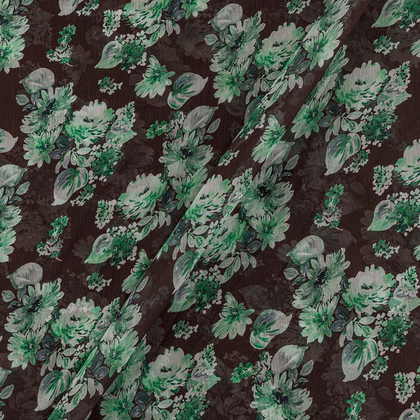 Buy Silver Chiffon Dark  Cedar Colour Digital Floral Print Poly Fabric Online 2290BX