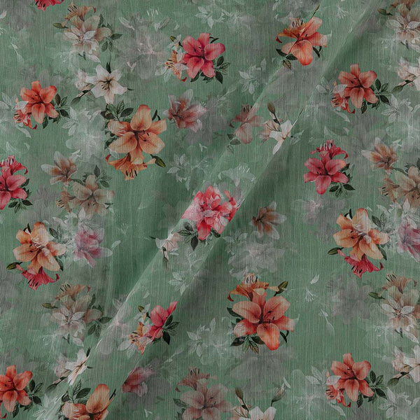 Silver Chiffon Laurel Green Colour Digital Floral Print Poly Fabric Online 2290DW