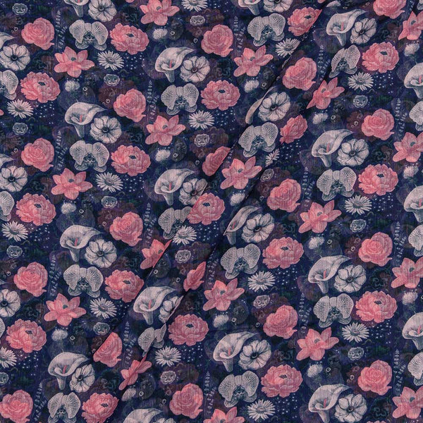 Silver Chiffon Midnight Blue Colour Digital Floral Print Poly Fabric freeshipping - SourceItRight