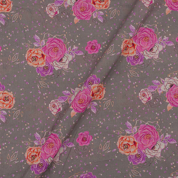 60's Soft (Silklized) Cotton Slate Grey Colour Floral Print 43 Inches Width Fabric freeshipping - SourceItRight