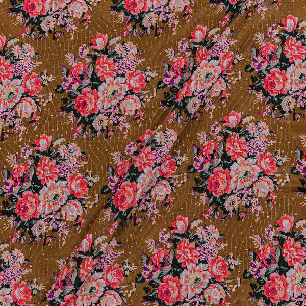 Buy Chinon Chiffon Mustard Brown Colour Tikki & Thread Embroidered Fabric Online 3021B