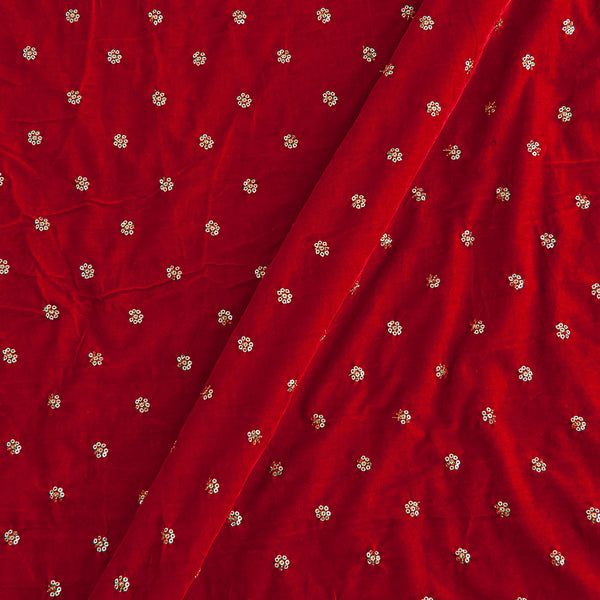 Buy Velvet Poppy Red Colour Tikki Embroidered Fabric 3029B Online