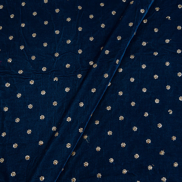 Buy Velvet Teal Blue Colour Tikki Embroidered Fabric Online 3029I 