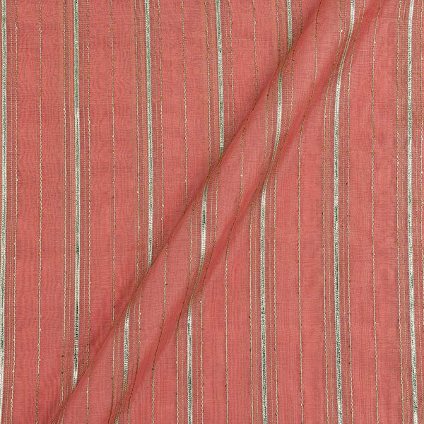 Buy Chanderi Feel Sugar Coral Colour Gota Patti & Thread Embroidered Fabric Online 3118D
