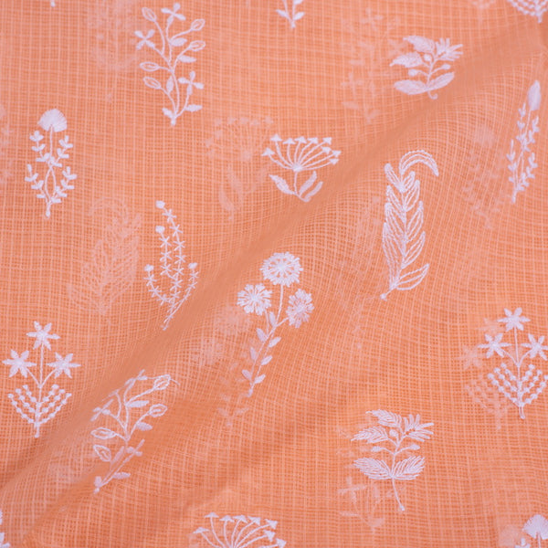Kota Checks Type Peach Orange Colour Machine Thread Embroidered Fabric Cut of 0.50 Meter freeshipping - SourceItRight