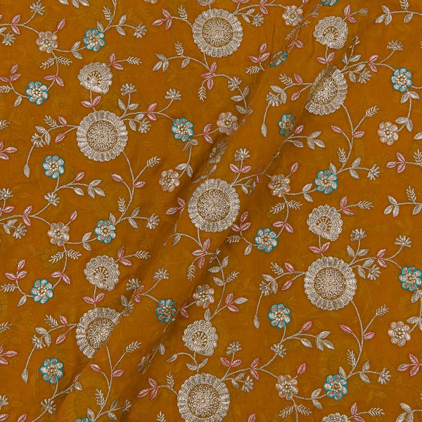 Georgette Apricot Orange Colour 42 Inches Width Thread Embroidered Fabric freeshipping - SourceItRight