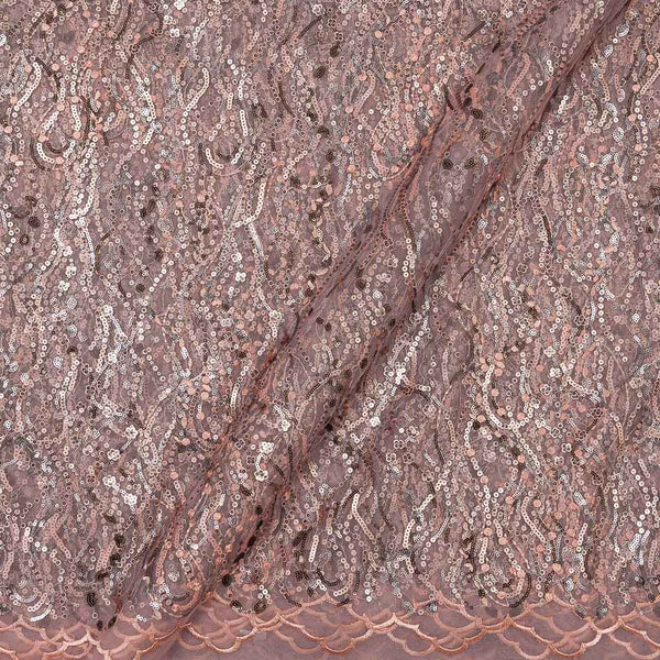 Peach Embroidered Net Fabric Embellished With Beads and Sequins 50 Width 
