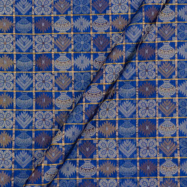 Chanderi Feel Violet Colour Geometric Pattern With Gold Checks Jacquard Fabric Online 6054D