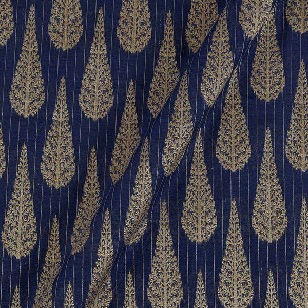 Chanderi Feel Navy Blue Colour Leaves Fancy Jacquard Fabric freeshipping - SourceItRight