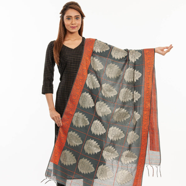 Steel Grey Colour Mughal Print Chanderi Feel Dupatta freeshipping - SourceItRight