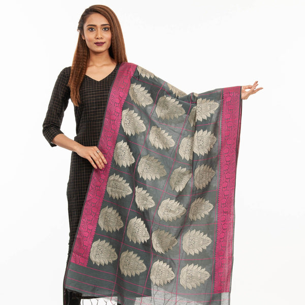 Steel Grey Colour Mughal Print Chanderi Feel Dupatta freeshipping - SourceItRight