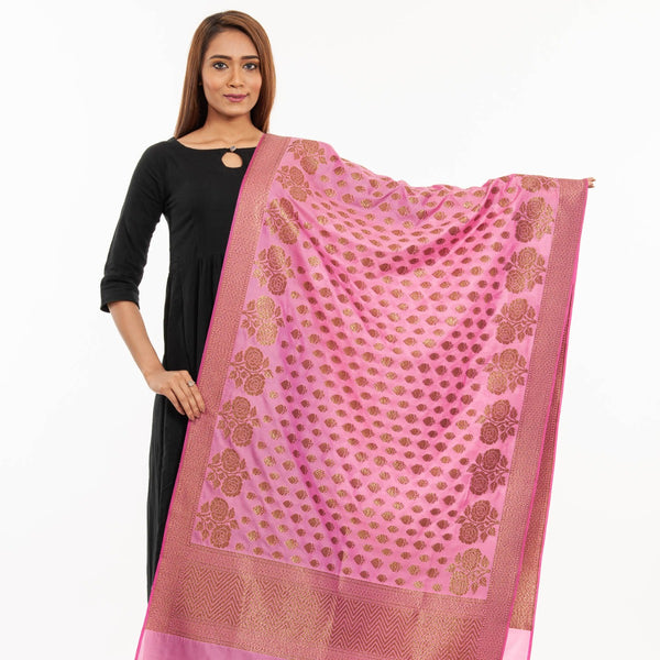 Pink Colour Copper Zari Jaal & Butta Print Katan Silk Type Banarasi Dupatta freeshipping - SourceItRight